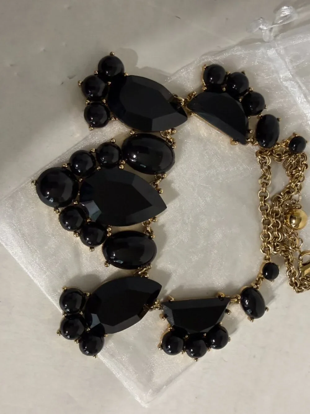 Kate Spade Day Tripper Black Faceted Rhinestones Gold Tone Statement Necklace